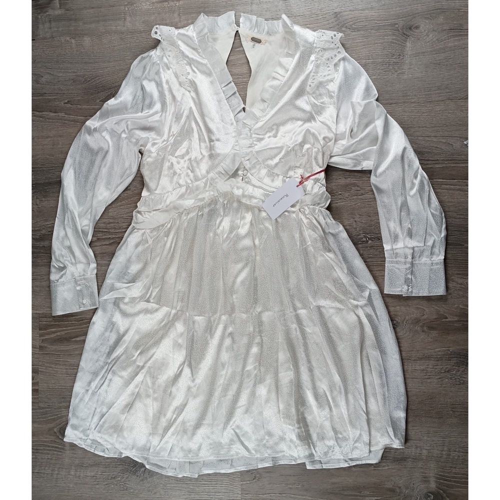 RoseVelvet Satin Jacquard Ruffle Long Sleeve Dress Coquette Bride 3X NEW‎